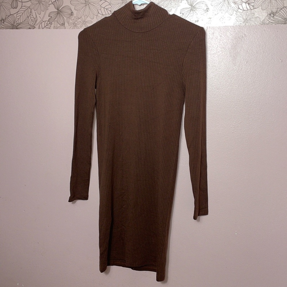 Enza Costa Compact Cashmere Turtleneck Mini Dress in Truffle S